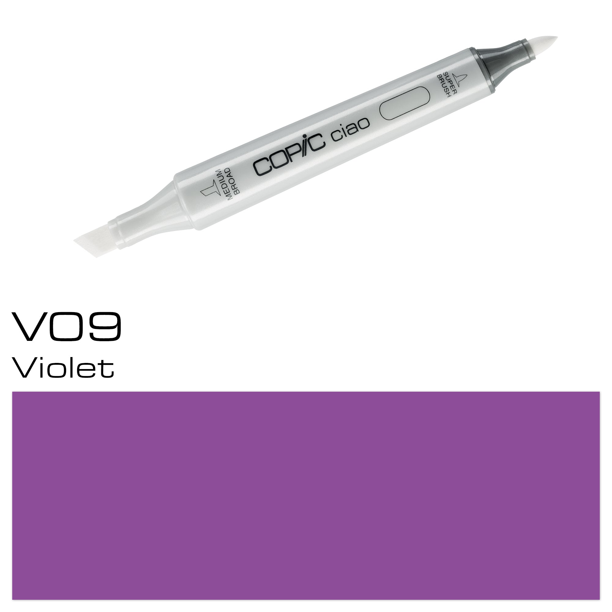 Professional and versatile, the COPIC CIAO MARKER V 09 VIOLET is a go-to for any artist or designer. Its high-quality pigment allows for smooth and vibrant strokes, while its double-ended design saves space and offers a fine point for detailed work. Perfect for adding depth and dimension to any project. Main image