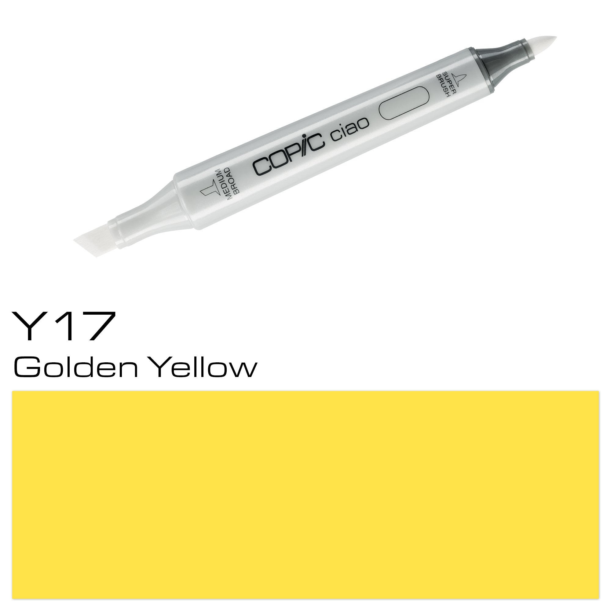 The COPIC CIAO MARKER Y 17 GOLDEN YELLOW is a top-notch marker made for professional use. With its vibrant and long-lasting golden yellow color, this marker offers precise and smooth lines for all your artistic needs. Add a touch of richness and warmth to your artwork with this high-quality marker. Main image