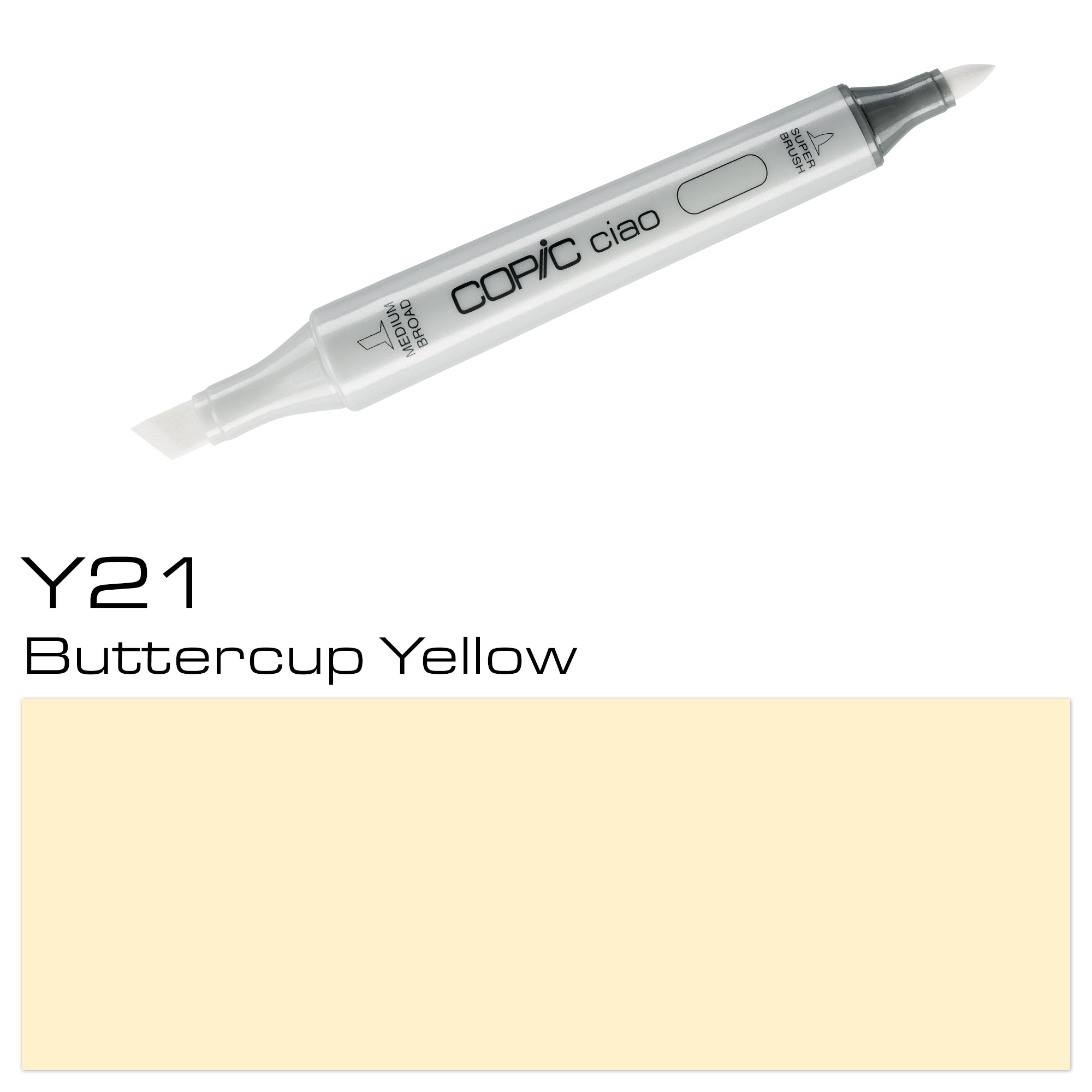This COPIC CIAO MARKER Y 21 BUTTERCUP YELLOW is a must-have for any artist or designer. Its vibrant yellow hue adds a pop of color to any project, and its dual-tip design allows for precise and versatile use. With its high-quality ink, this marker guarantees smooth and consistent coverage. Main image