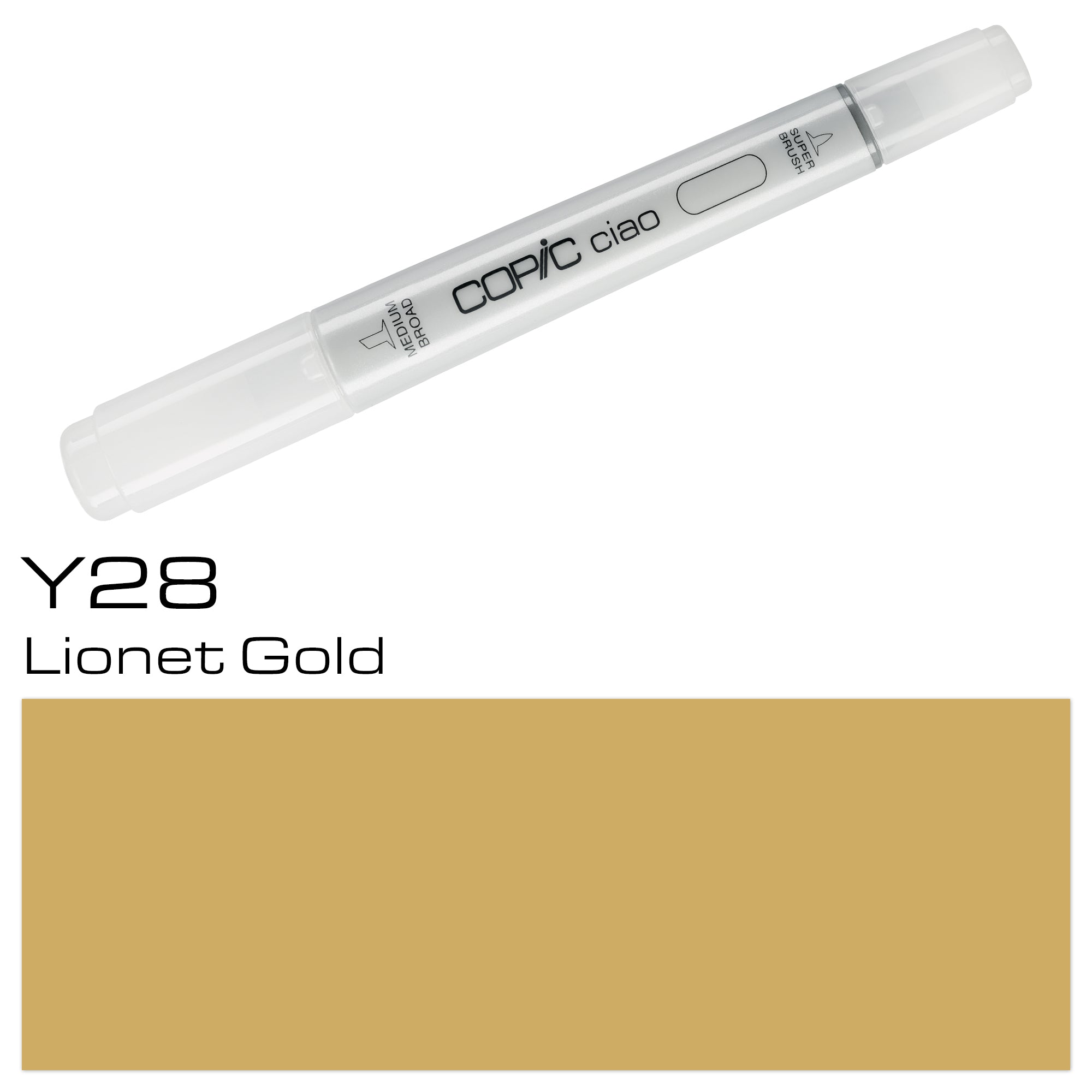 Introducing the COPIC CIAO MARKER Y 28 LIONET GOLD - a must-have for any artist or designer. With its vibrant, long-lasting ink, this marker is perfect for creating stunning pieces that stand the test of time. Add a touch of richness and depth to your work with its radiant lionet gold color. Experience the precision and quality that only COPIC can provide. Main image