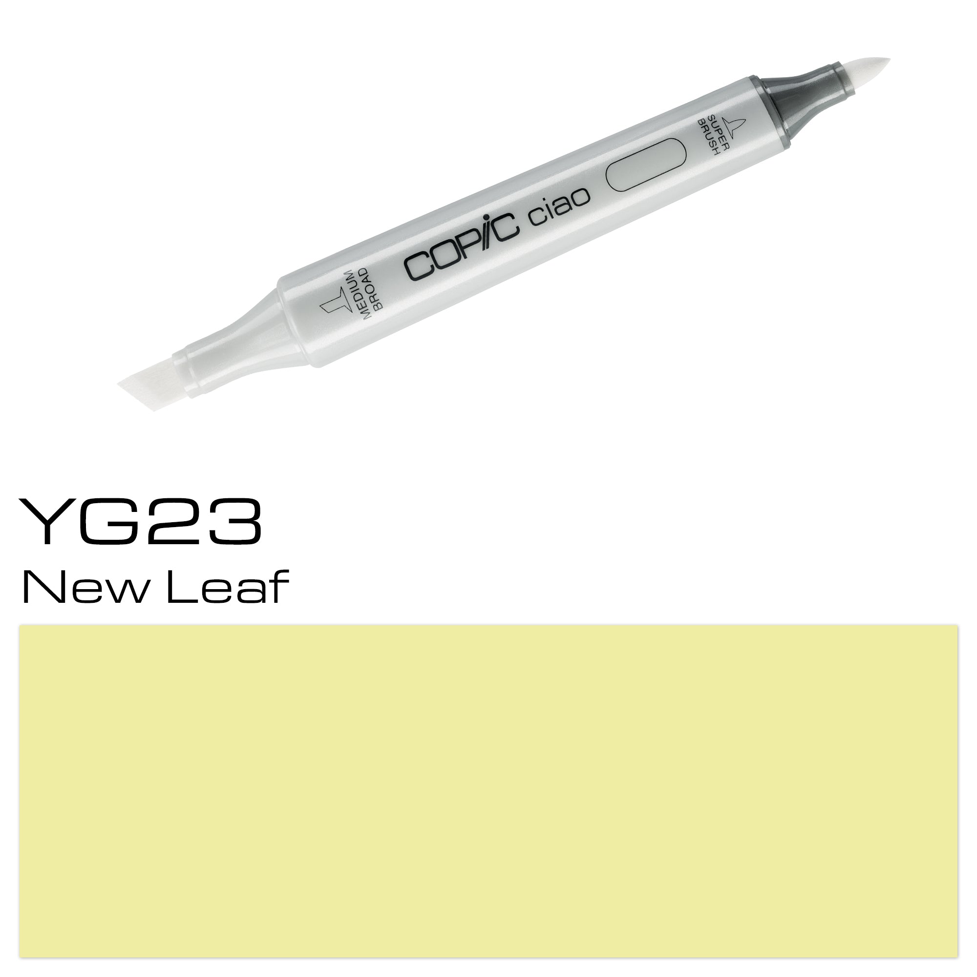 Discover a new level of precision and quality with the COPIC CIAO MARKER YG 23 NEW LEAF. Featuring a vibrant green hue and a versatile chisel tip, this marker is perfect for adding depth and dimension to your artwork. With reliable and consistent color, it's a must-have for any artist or designer. Main image
