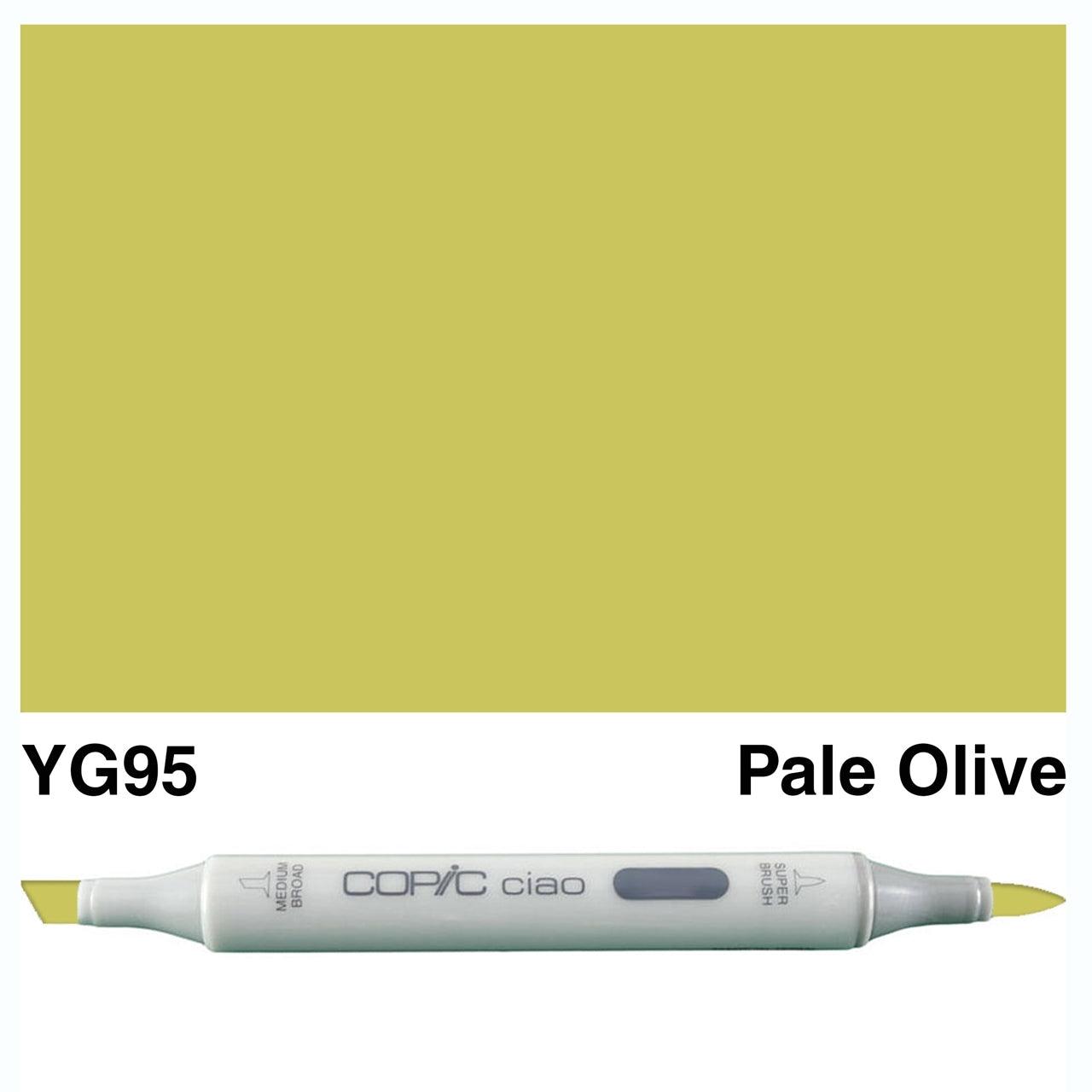 The COPIC CIAO MARKER YG 95 PALE OLIVE features a long-lasting, alcohol-based ink that provides vibrant and smooth color. Perfect for artists and designers, this marker offers precise control and easy blending for stunning results. Enjoy the benefits of this high-quality, professional grade marker in a beautiful pale olive hue. Main image