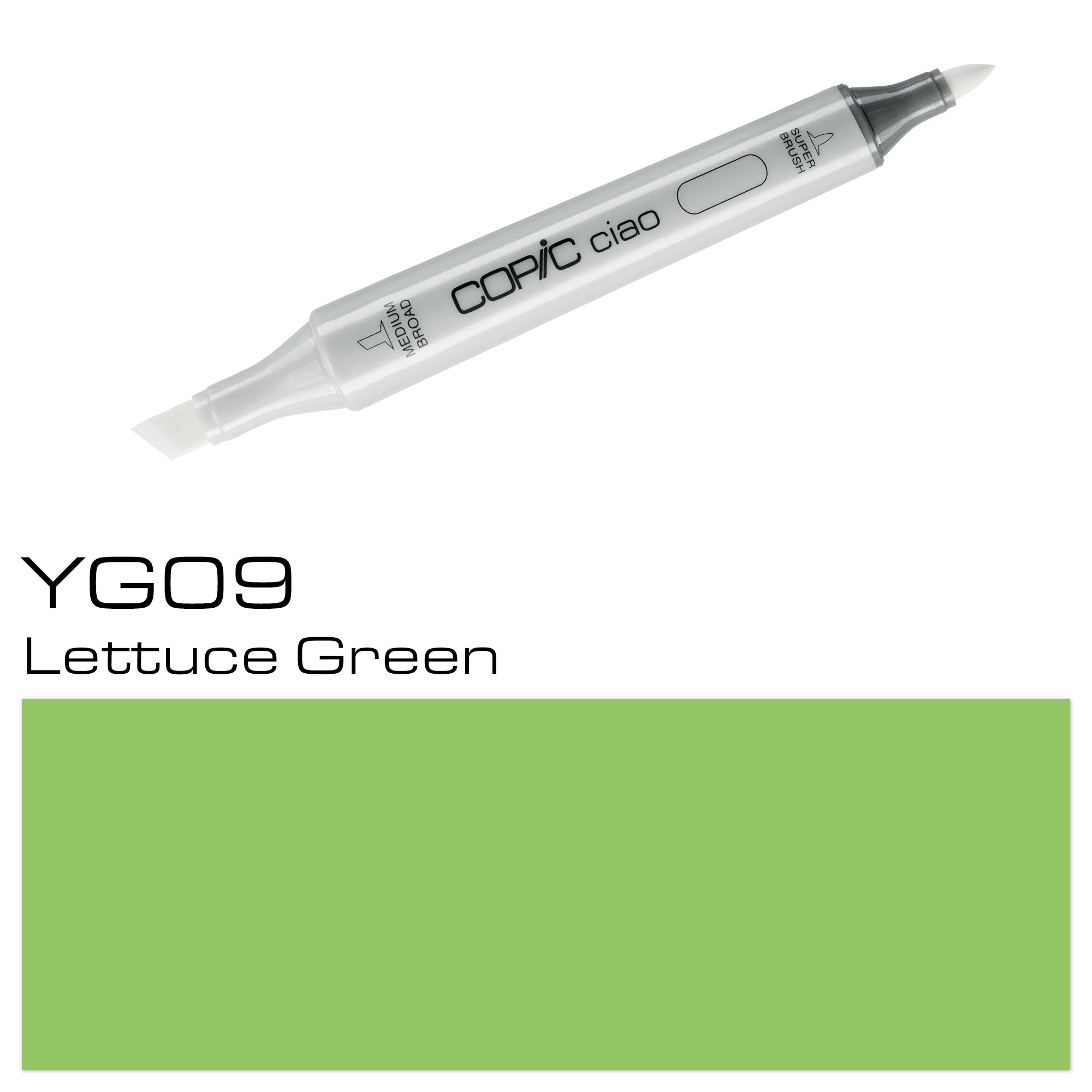 Expertly create vibrant illustrations with the COPIC CIAO MARKER YG09 LETTUCE GREEN. With its high-quality pigment and precise nib, this marker allows for smooth and consistent strokes. The rich lettuce green hue will add depth and dimension to your artwork. Main image