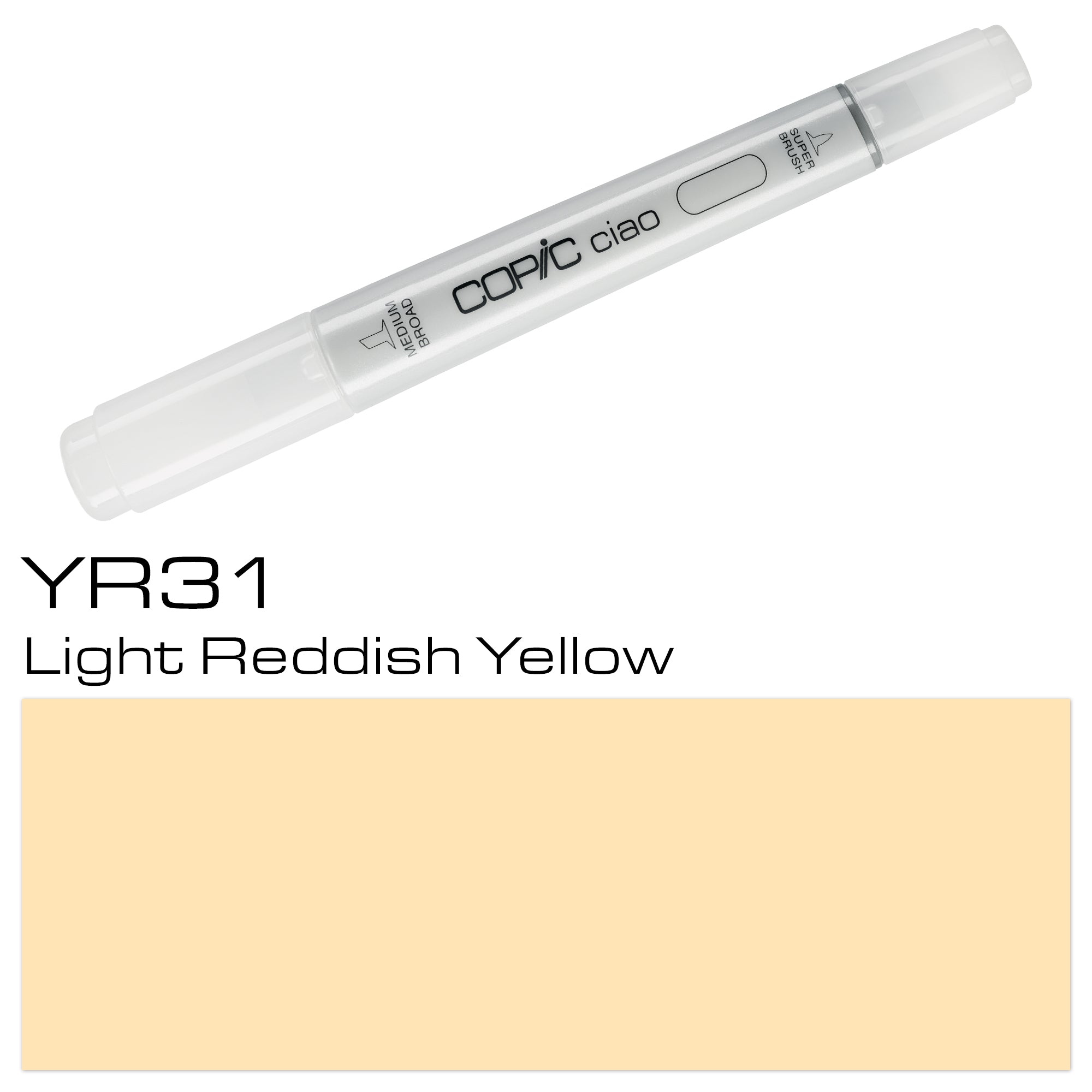 The COPIC CIAO MARKER YR 31 LIGHT REDDISH YELLOW is a versatile tool for artists and designers. With its high-quality ink and precise tip, it allows for smooth and vibrant coloring. Its light reddish yellow hue adds depth and warmth to any project. Perfect for blending and creating stunning artwork. Main image