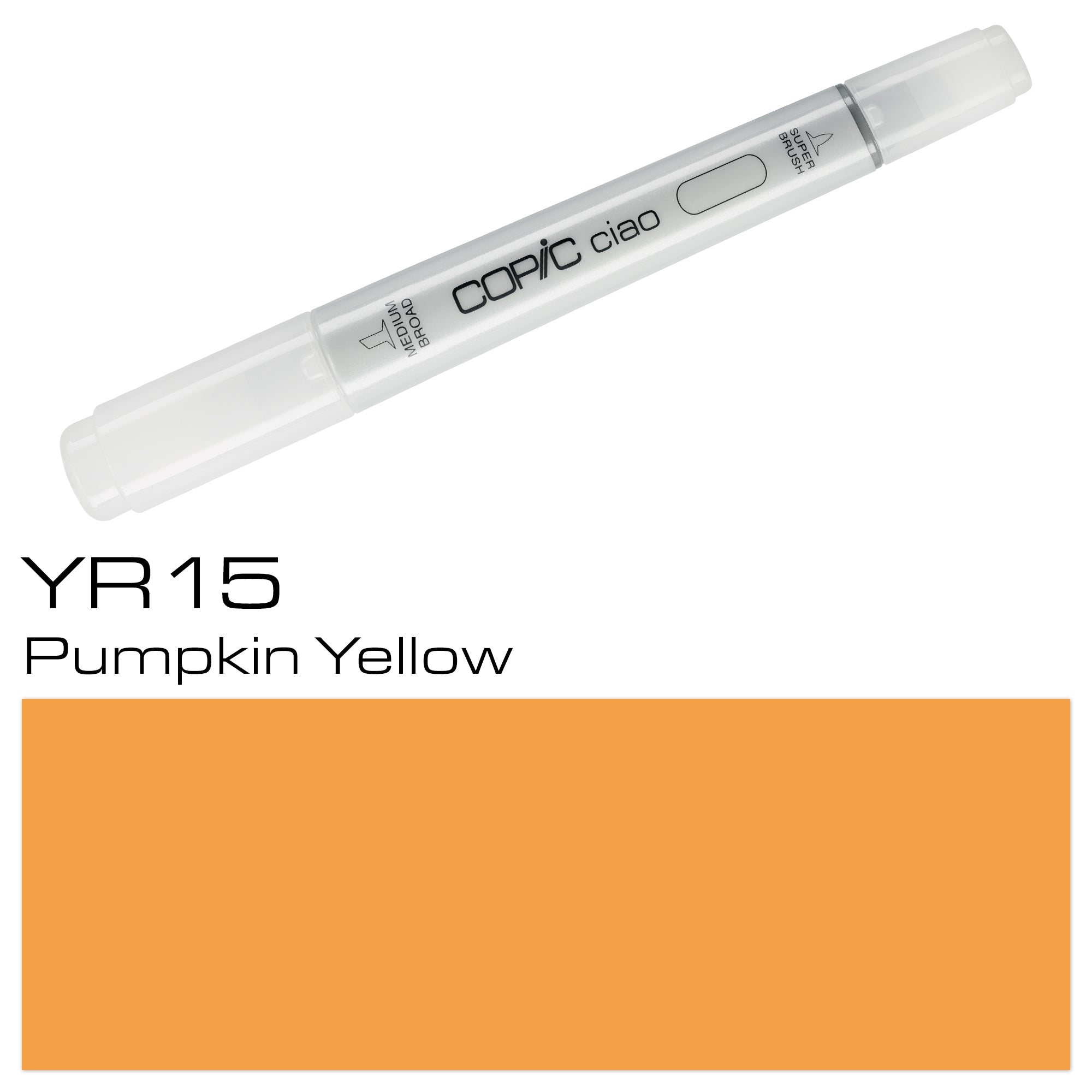 -Copic Ciao Marker in Pumpkin Yellow is perfect for adding vibrant color to your artwork. With its alcohol-based ink and versatile brush and chisel tips, it allows for smooth and precise application. Enhance your creations with the long-lasting, fade-resistant formula of Copic markers. Main image
