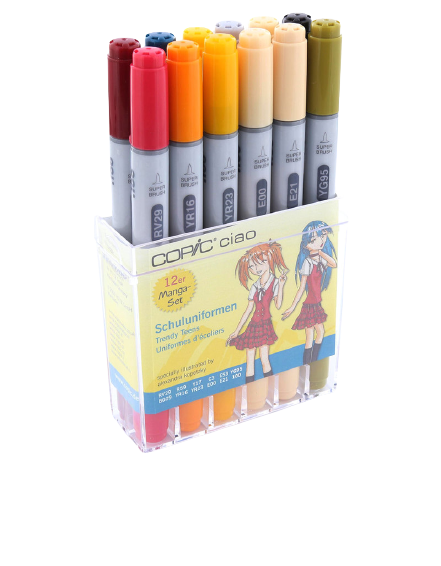 Upgrade your art supplies with the COPIC ciao Set School uniforms! These high-quality markers are perfect for creating professional-looking illustrations and designs. With a versatile color range and superior blending capabilities, you'll have everything you need to bring your ideas to life. Elevate your art game today! Main image