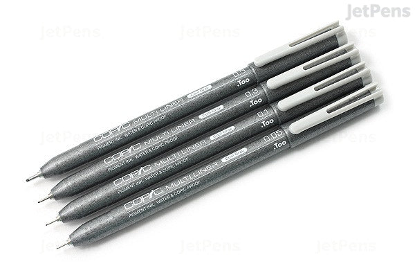 Enhance your artwork with precision and control using the Copic Multiliner Cool Grey Set. With four different nib sizes (0.05, 0.1, 0.3, and 0.5mm), you can achieve fine lines, bold strokes, and everything in between. These durable cool grey markers provide consistent and fade-resistant results for your creative projects.