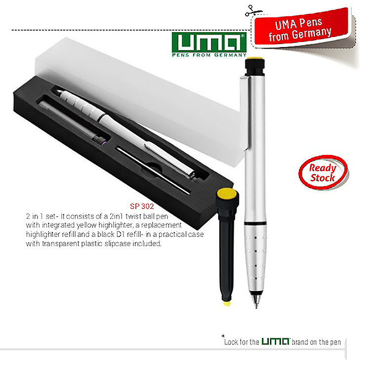 AMS- SP 302 - UMA Metal Pen with Highlighter - Al Masam Stationery LLC
