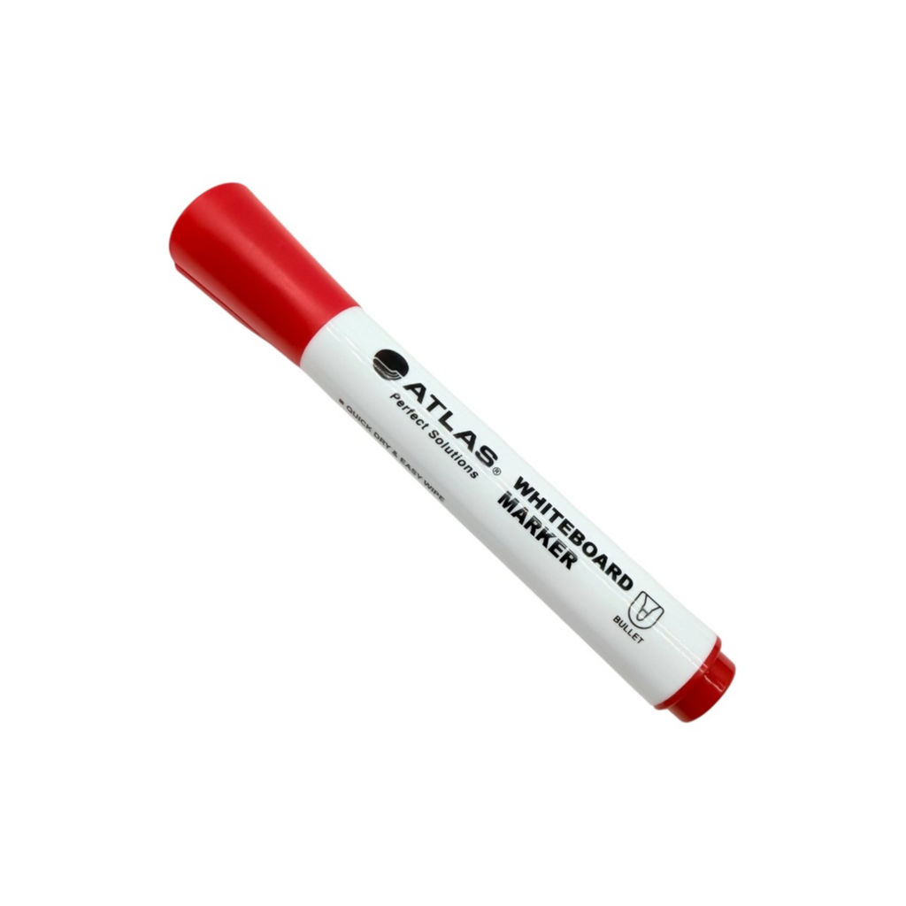 Atlas Red Permanent Marker Pack with bullet and chisel tips, featuring red ink on a white background.