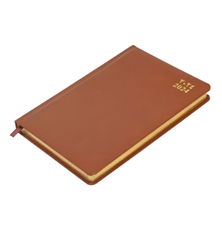 FIS Golden Diary 2024 A5 Vinyl (Arabic/English) 1 Side Padded, Round Corner Brown - Al Masam Stationery LLC