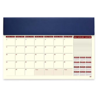 FIS Year Planner 2024 (English/French) with PVC Desk Blotter and Italian PU Flap, Blue - Al Masam Stationery LLC