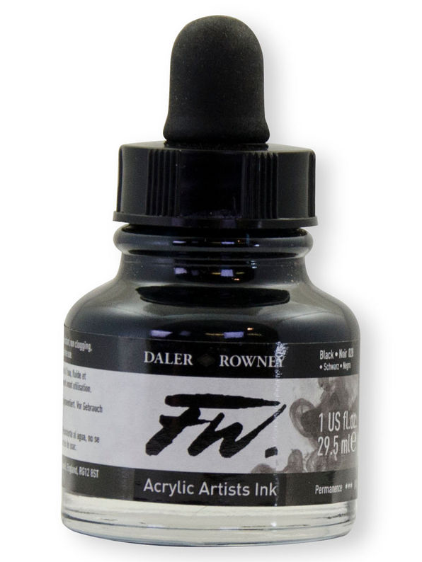 Daler Rowney FW Artist's Acrylic Ink BLACK (INDIA) - Al Masam Stationery LLC Main image