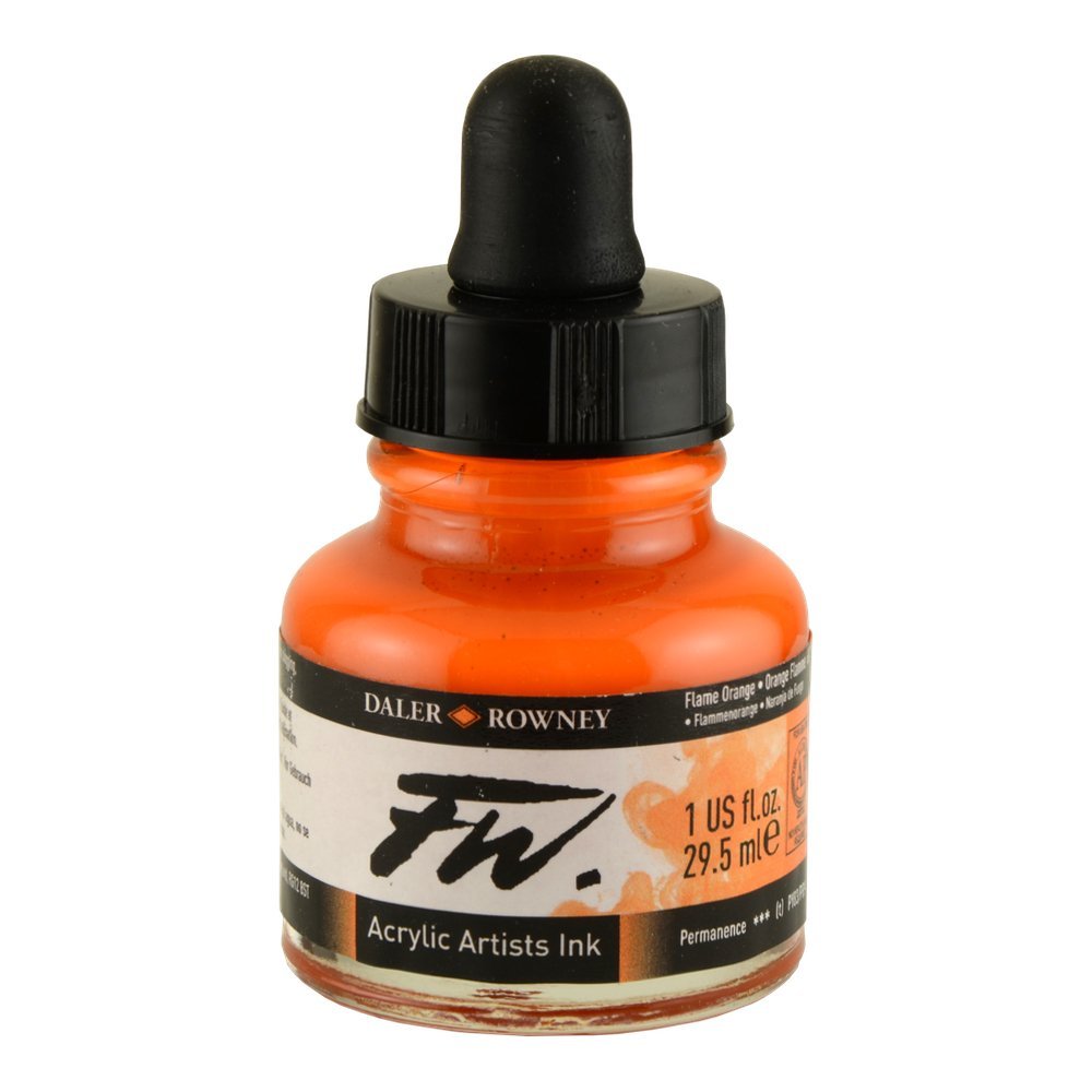 Daler Rowney FW Artist's Acrylic Ink FLAME ORANGE - Al Masam Stationery LLC Main image