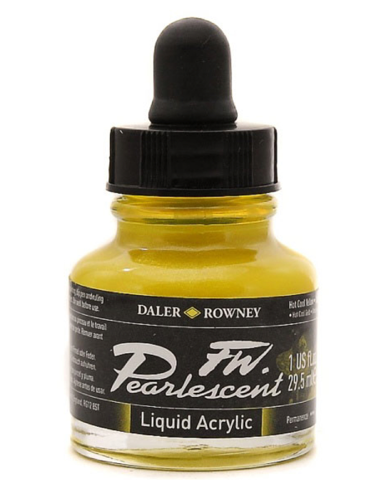 Daler Rowney FW Pearlescent Ink HOT COOL YELLOW - Al Masam Stationery LLC Main image