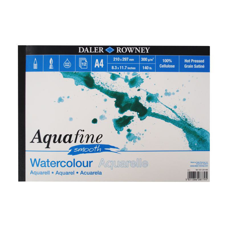 Daler Rowney Aquafine Watercolour Pads Smooth Hot Pressed A4 - Al Masam Stationery LLC Main image