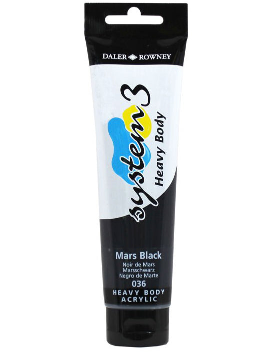 Daler Rowney Acrylic System 3 Heavy Body MARS BLACK - Al Masam Stationery LLC Main image