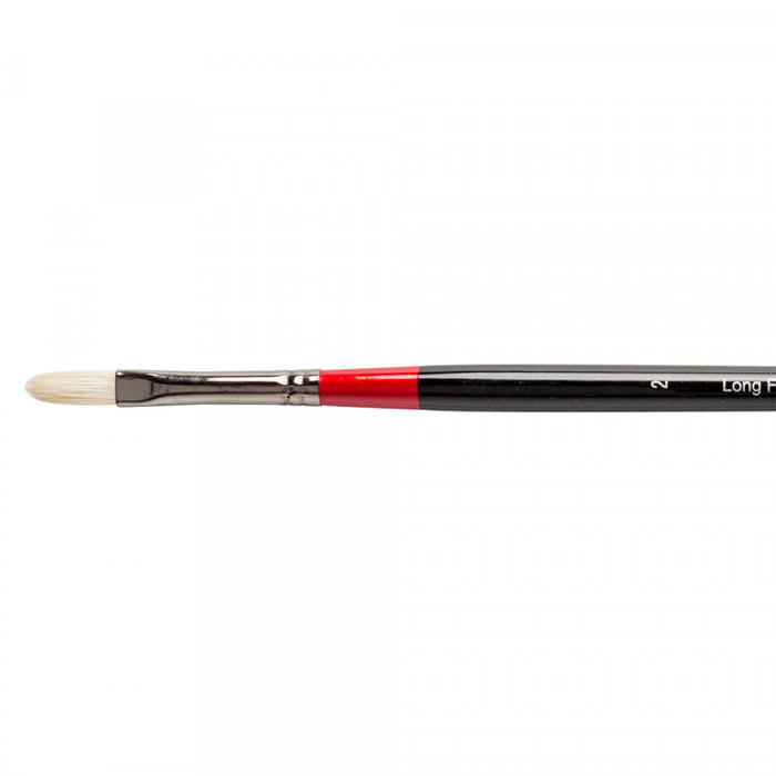 Daler-Rowney Georgian Long Flat Brush G48-2 for painting, featuring a long wooden handle and flat bristle tip for detailed work.