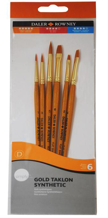 Daler Rowney Simply Short Handle Gold Taklon Brush Set #1 Sh - Al Masam Stationery LLC Main image