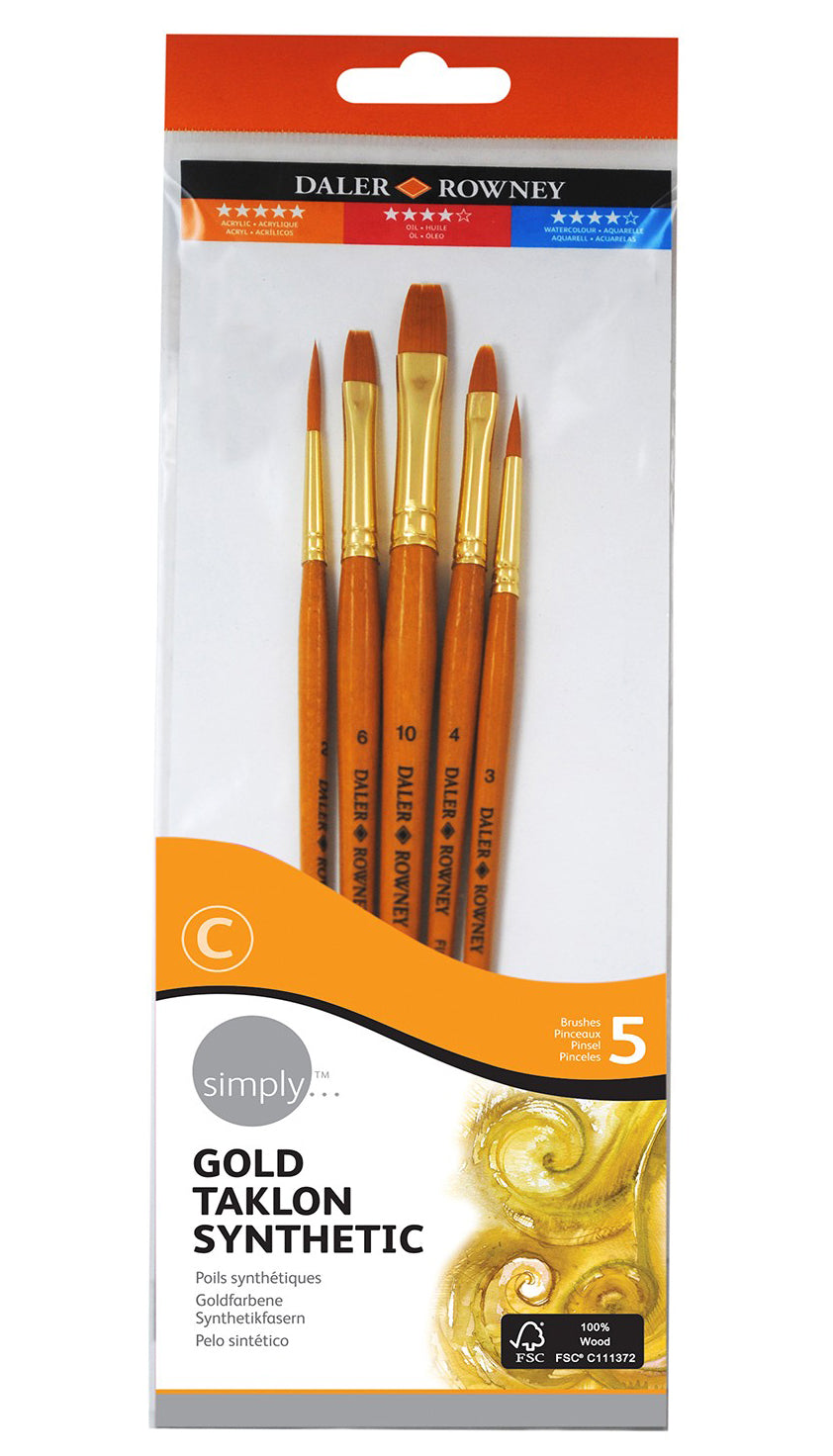 Daler Rowney Simply Short Handle Gold Taklon Brush Set # 2 Sh - Al Masam Stationery LLC Main image
