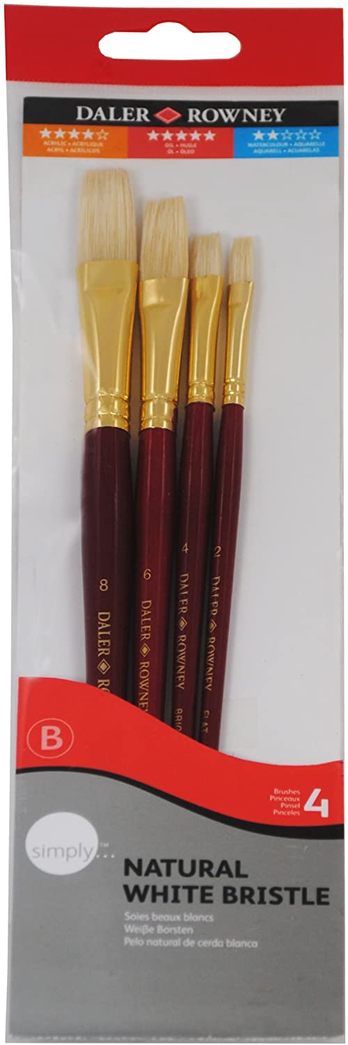 Daler Rowney WHITE Bristel Brush Short Handle 4 Pcs #1 - Al Masam Stationery LLC Main image