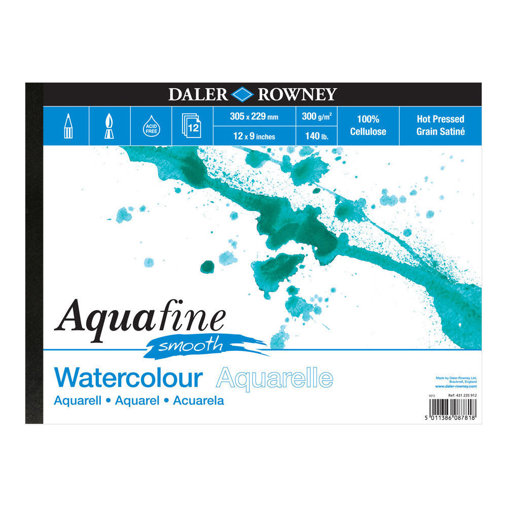 Daler Rowney Aquafine Watercolour Pads Smooth Hot Pressed 12 x 9 Inch - Al Masam Stationery LLC Main image