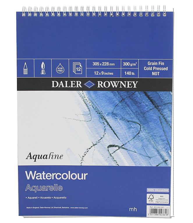 Daler Rowney Aquafine Watercolour Spirals Pad 12 x 9 Inch - Al Masam Stationery LLC Main image