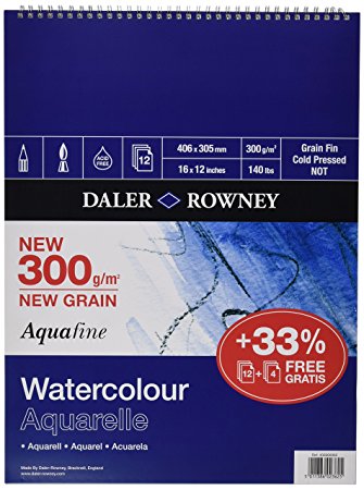 Daler Rowney Aquafine Watercolour Spirals Pad16 x 12 Inch - Al Masam Stationery LLC Main image