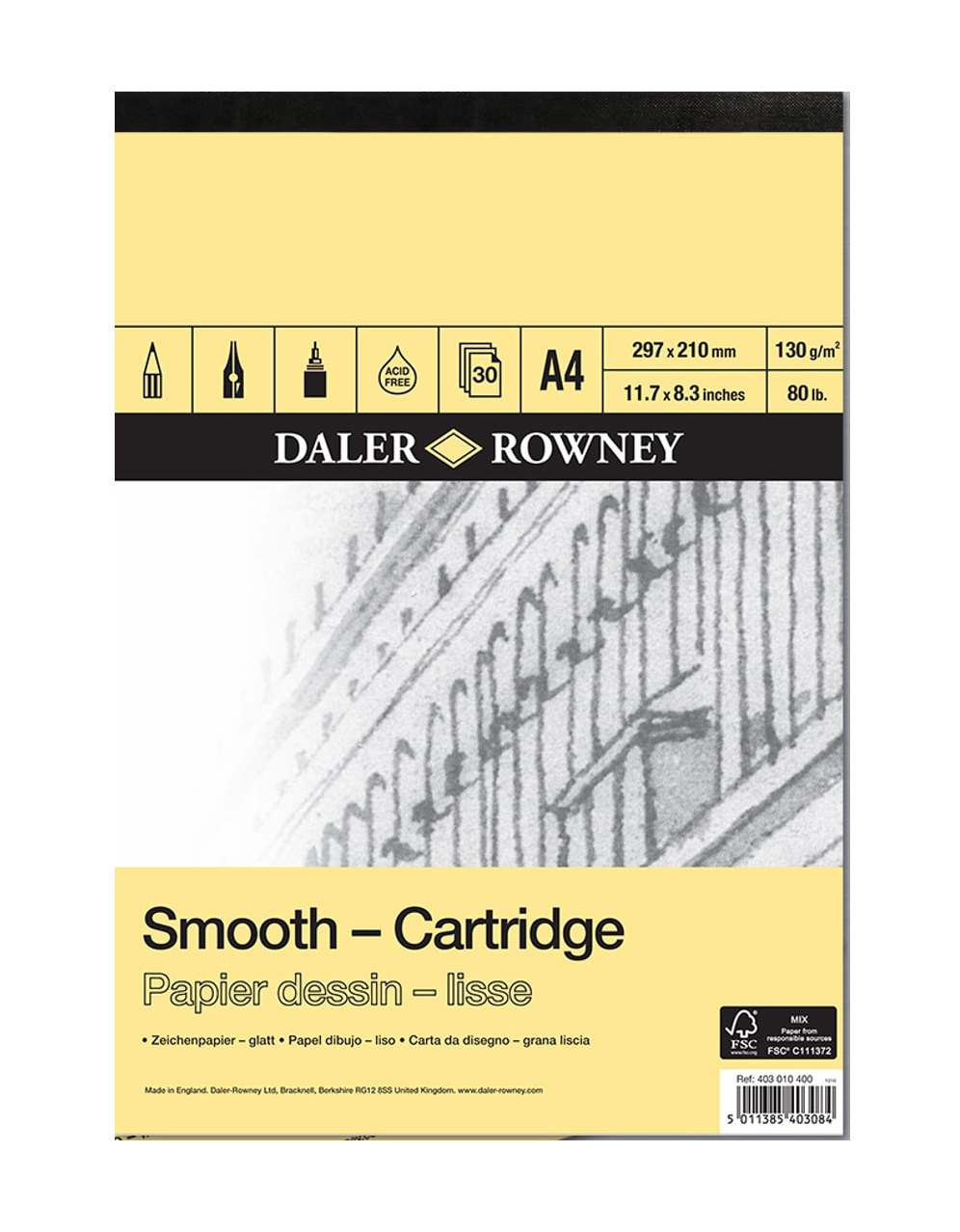 Daler Rowney Sketching Smooth Cartridge Pad Acid Free A4 - Al Masam Stationery LLC Main image