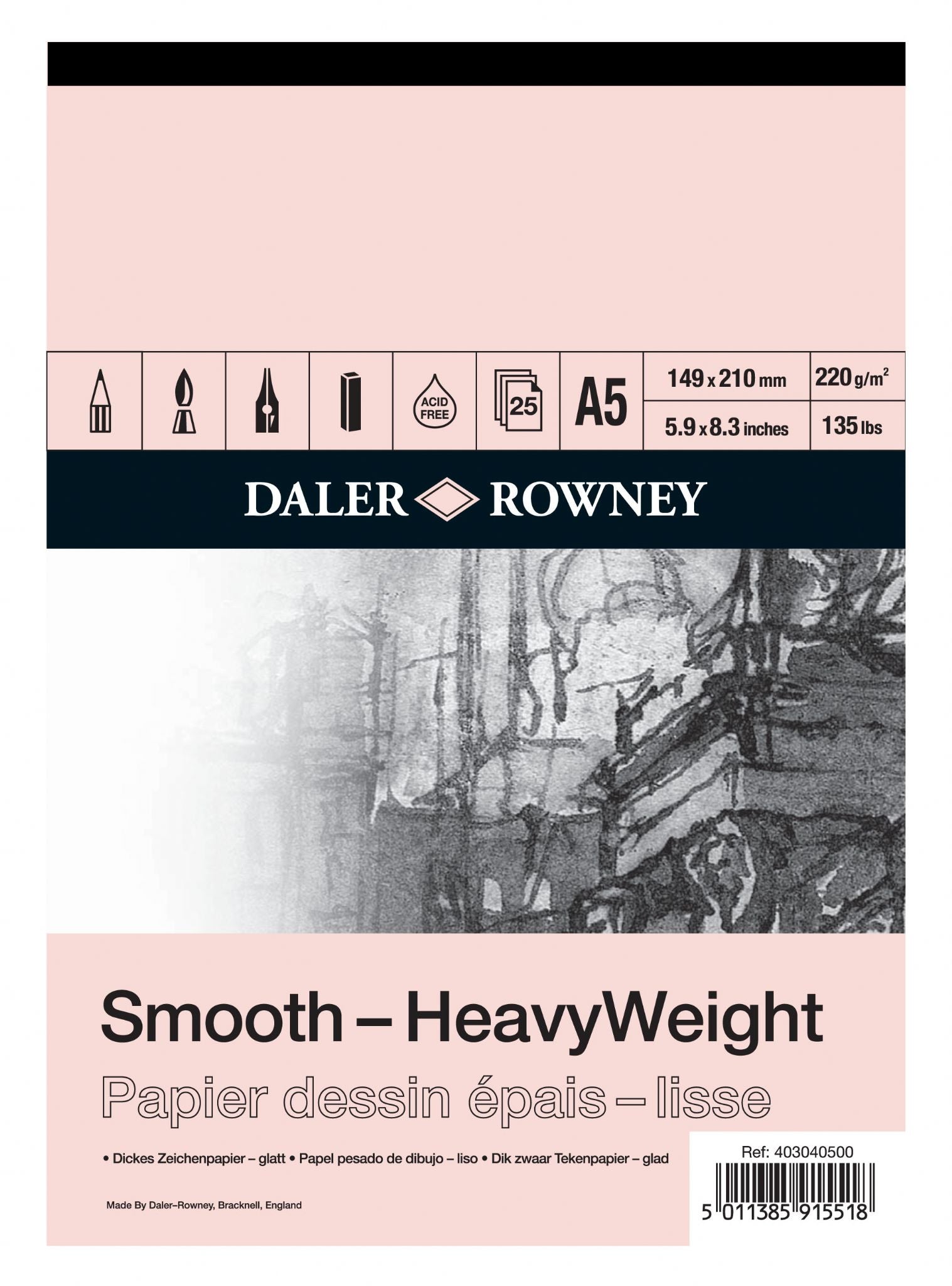 Daler Rowney Sketching Smooth Heavyweight Cartridge Pad A5 - Al Masam Stationery LLC Main image