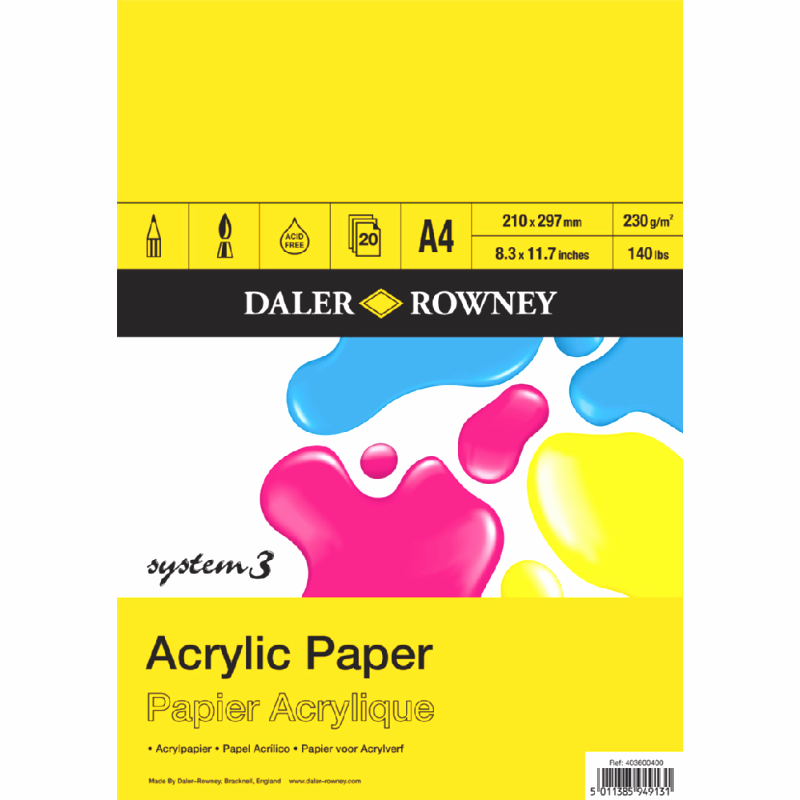 Daler Rowney System 3 Acrylic Pad 20sht 230g A4 - Al Masam Stationery LLC Main image