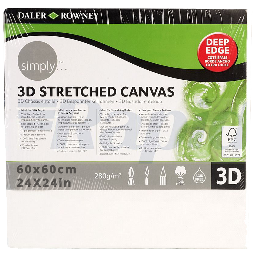 Daler Rowney 3D Stretched Canvas 60*60cm/24*24" - Al Masam Stationery LLC Main image