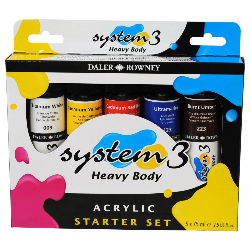 Daler Rowney Acrylic System 3 Heavy Body Starter Set A set of 5 x 75ml - Al Masam Stationery LLC Main image