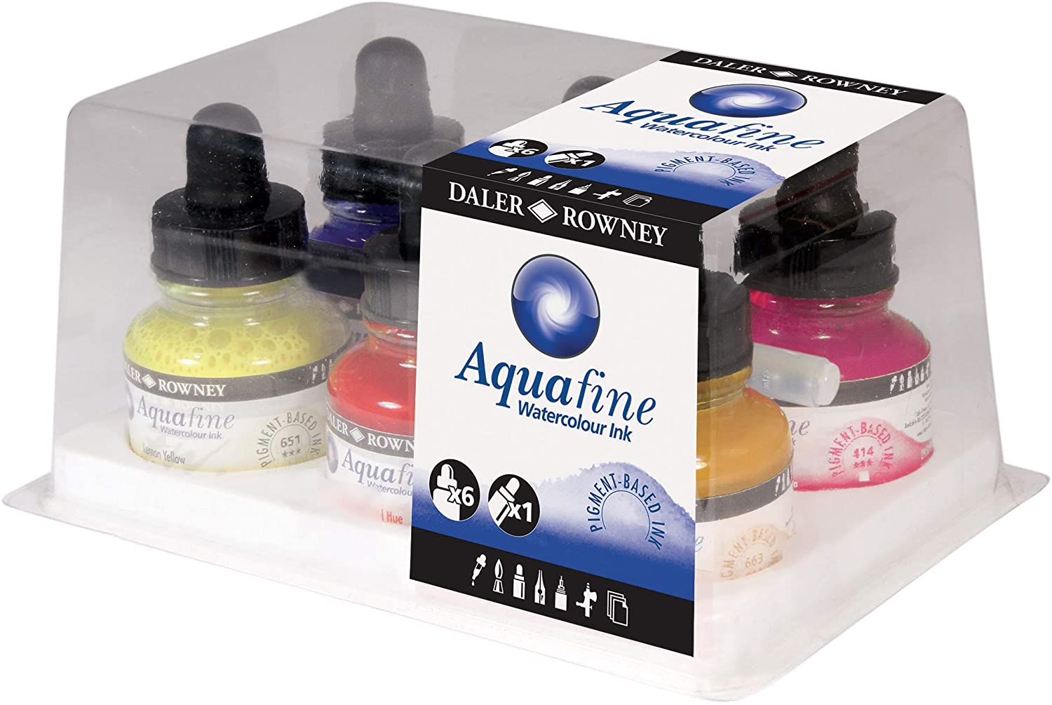 Daler Rowney Aquafine Ink 6 x 29.5 ml, - Al Masam Stationery LLC Main image