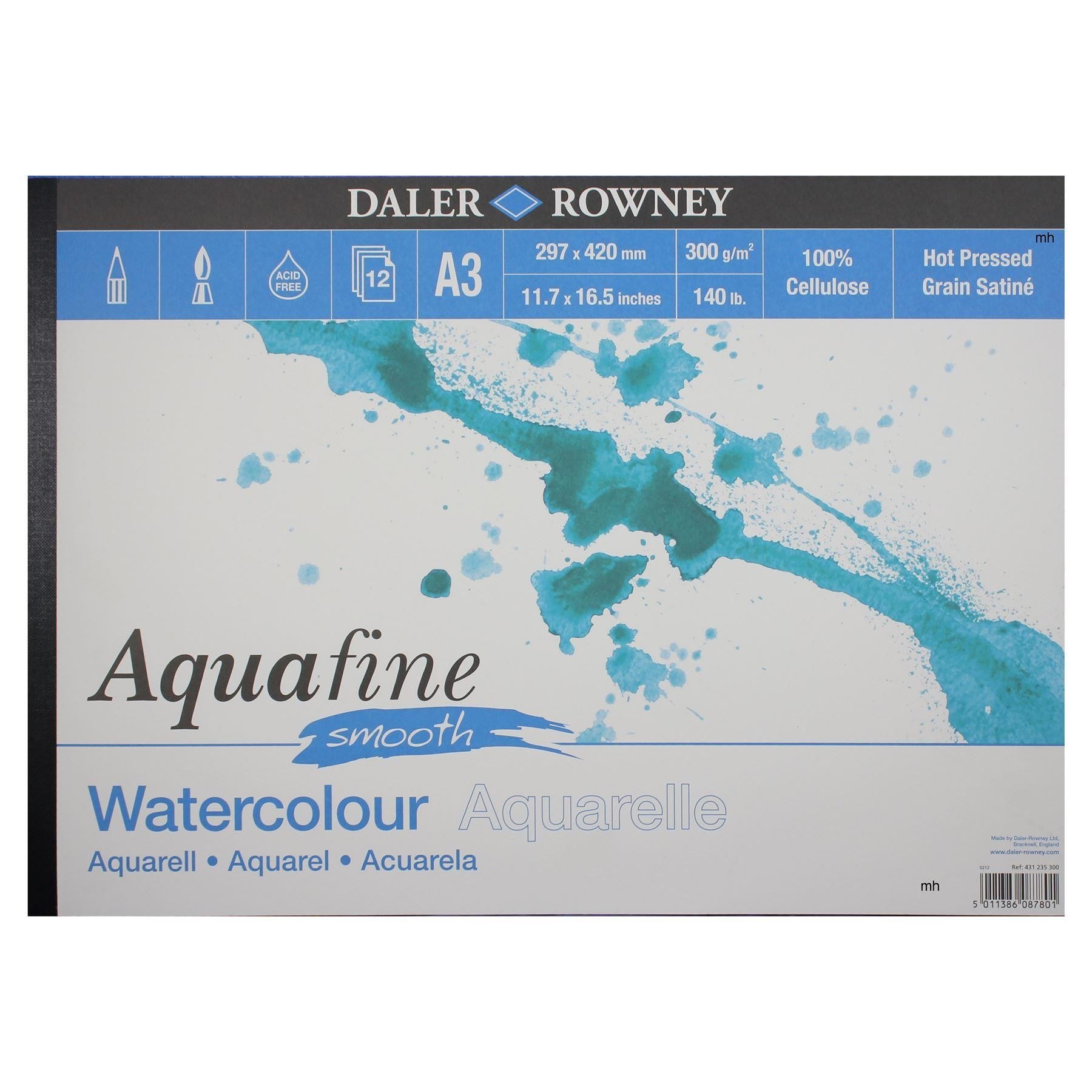 Daler Rowney Aquafine Watercolour Pads Smooth Hot Pressed A3 - Al Masam Stationery LLC Main image