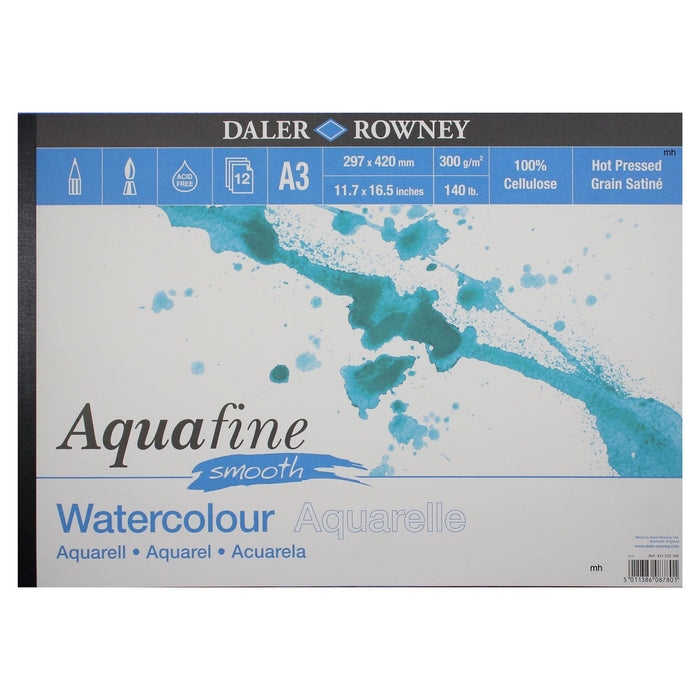Daler Rowney Aquafine Watercolour Pads Smooth Hot Pressed A3 - Al Masam Stationery LLC