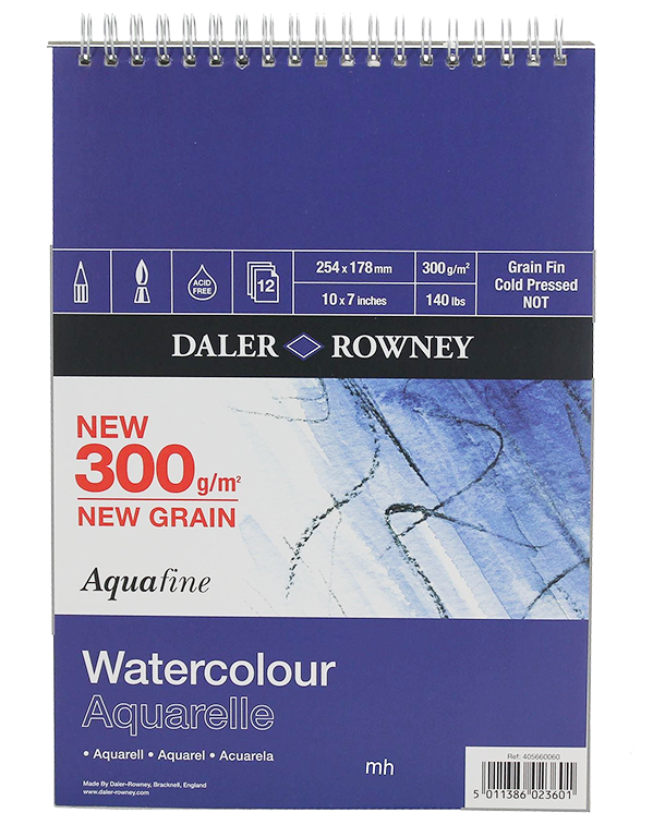 Daler Rowney Aquafine Watercolour Spirals (300gsm/12sht) 10 x 7" (254 x 178mm) - Al Masam Stationery LLC Main image