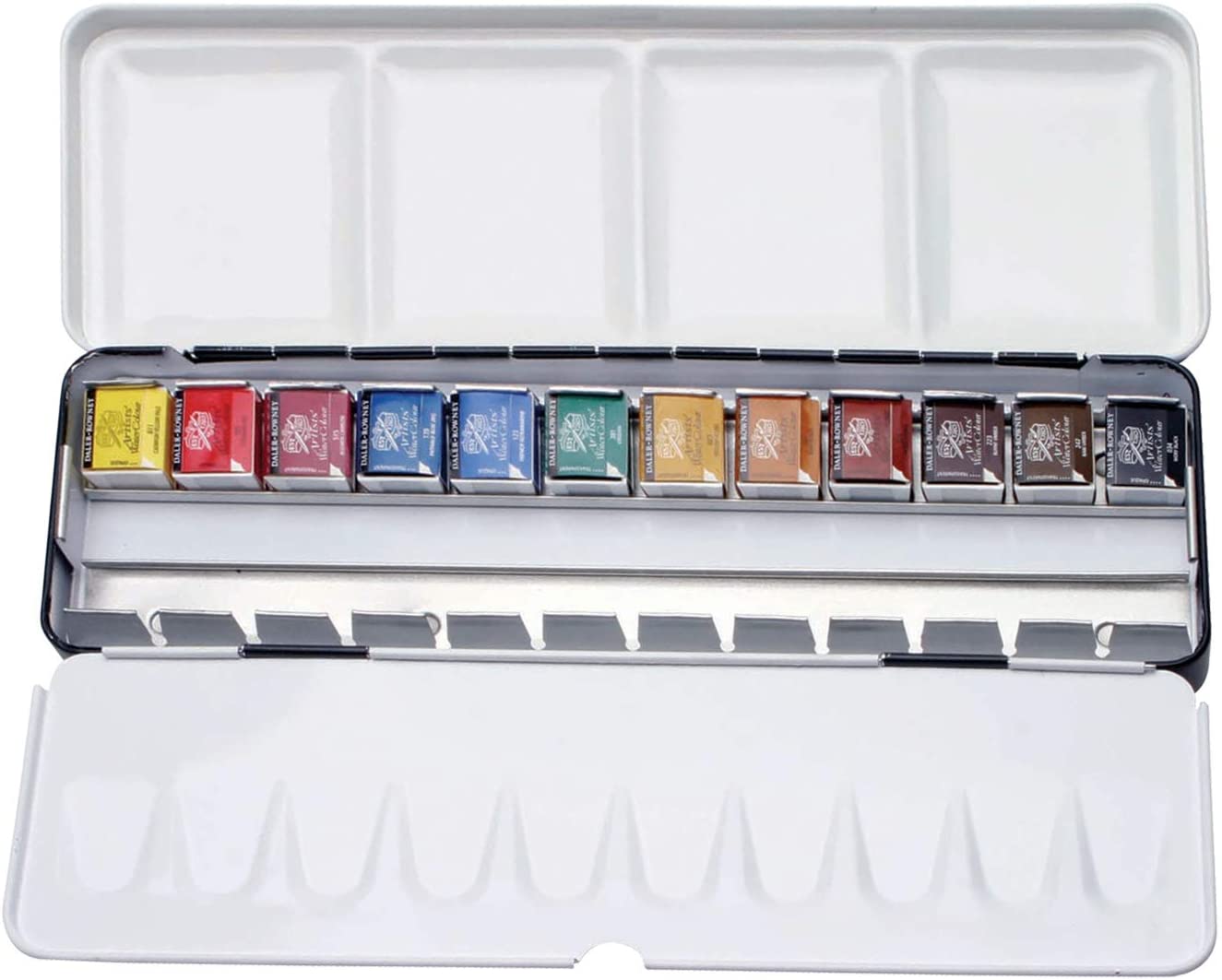 Daler Rowney Artists Watercolour, Set: 12 x Half Pan Metal Set Assorted - Al Masam Stationery LLC Main image
