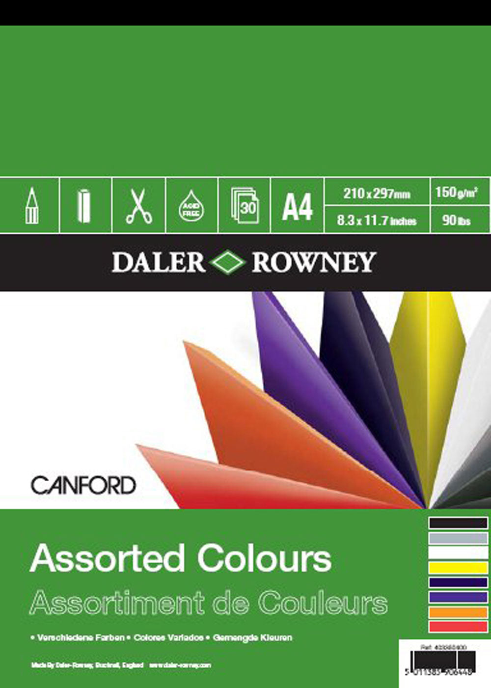 Daler Rowney Canford Coloured pad 32sht 8 assortd colours 150gsm A4 - Al Masam Stationery LLC Main image
