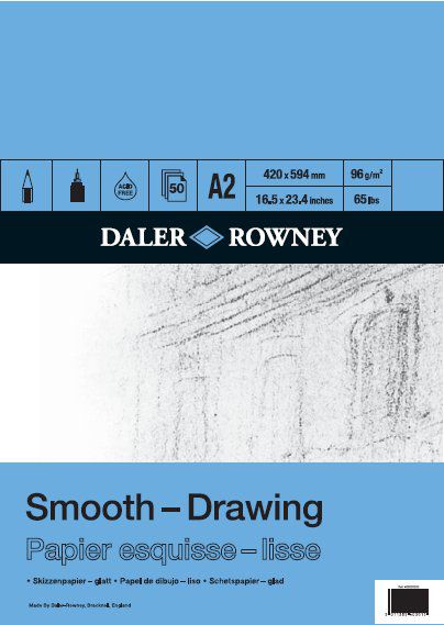 Daler Rowney Drawing Pads Smooth 12sht/96g/m2 size A2 - Al Masam Stationery LLC Main image