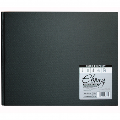 Daler Rowney Ebony Hardback Landscape Sketchbook White 48sht unperforated 150gsm acid free 27*21cm - Al Masam Stationery LLC Main image