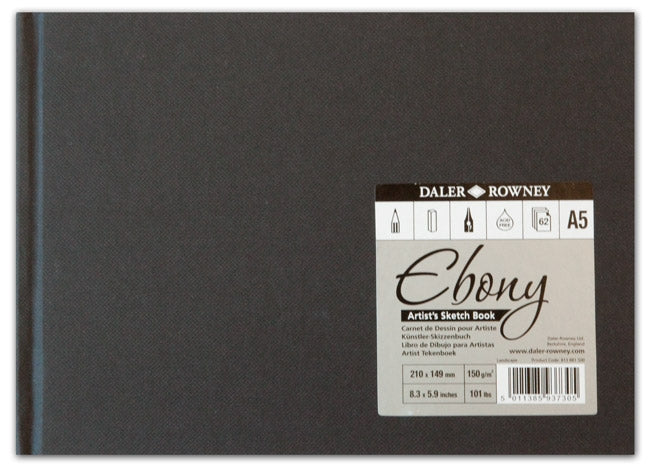 Daler Rowney Ebony Hardback Landscape Sketchbook White 48sht unperforated 150gsm acid free A5 - Al Masam Stationery LLC Main image