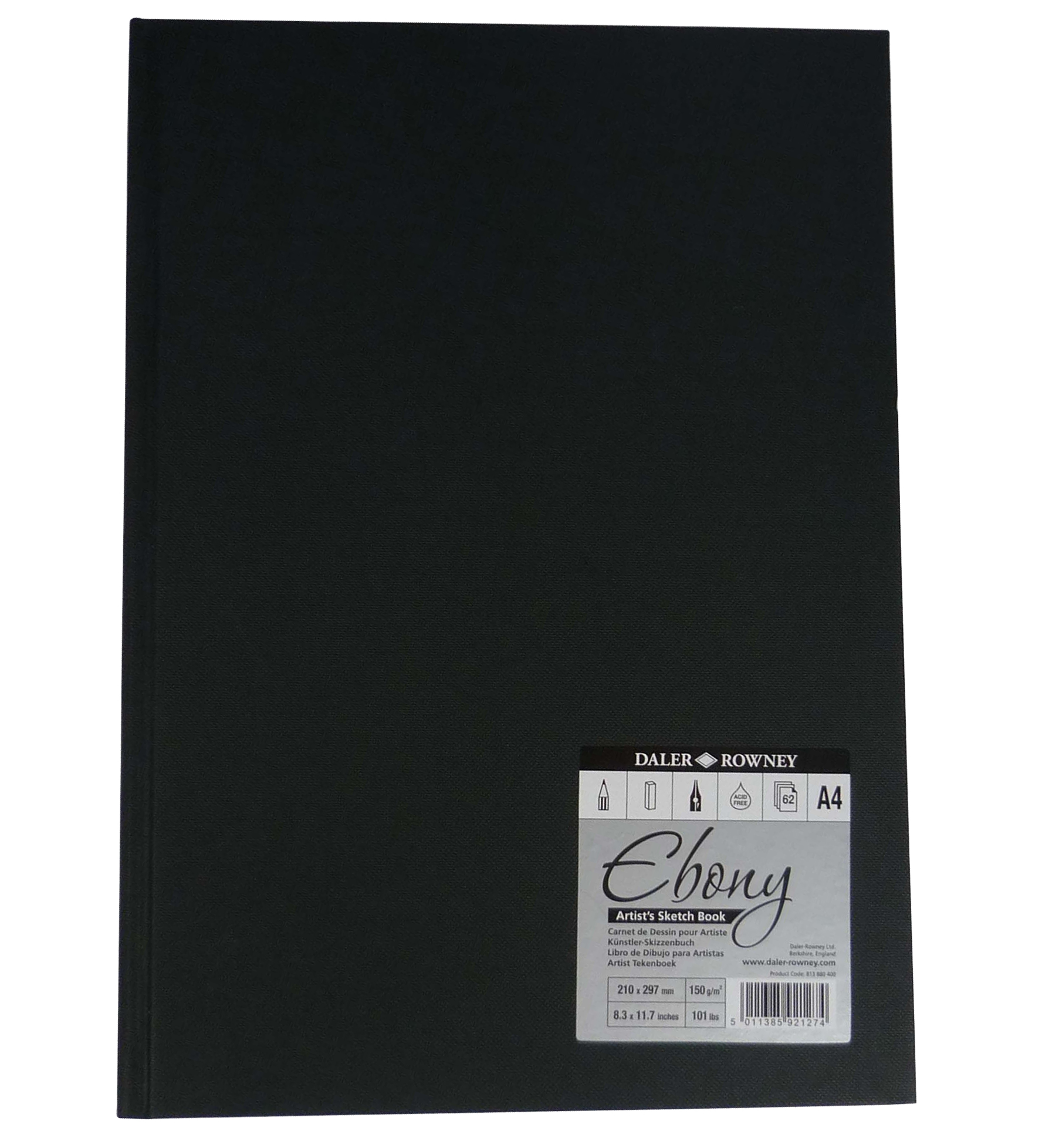 Daler Rowney Ebony Hardback Portrait Sketchbook White paper 62sht unperforated 150gsm acid free A4 - Al Masam Stationery LLC Main image