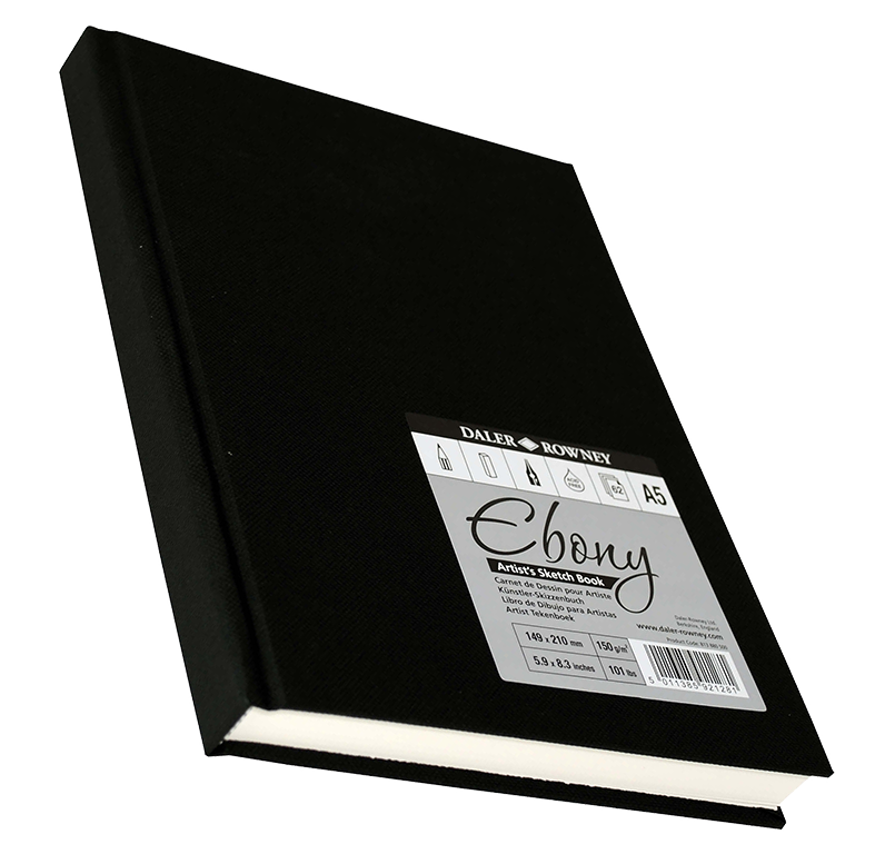 Daler Rowney Ebony Hardback Portrait Sketchbook White paper Unperforated Acid Free A5 - Al Masam Stationery LLC Main image