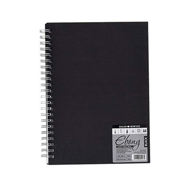 Daler-Rowney Ebony Spiral Black Paper Sketchbook Portrait A4 - Al Masam Stationery LLC Main image