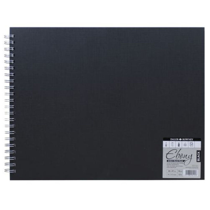Daler Rowney Ebony Spiral Landscape Book Black 40sht 180gsm acid free 27*21cm - Al Masam Stationery LLC Main image