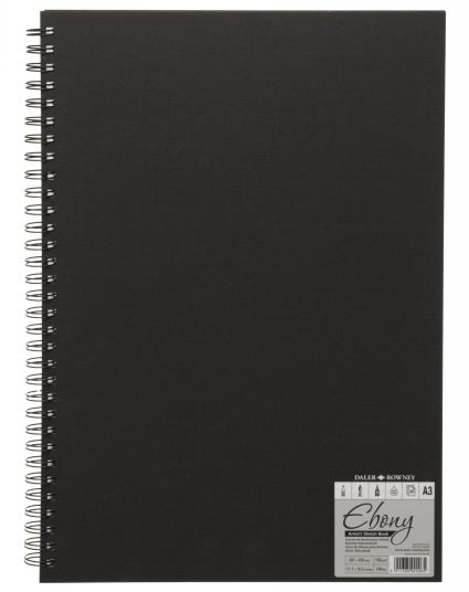 Daler Rowney Ebony Spiral Portrait Book Black 40sht 180gsm acid free A3 - Al Masam Stationery LLC Main image