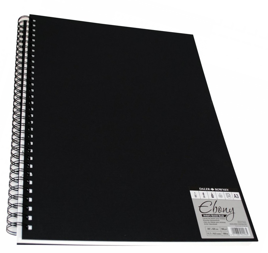 Daler Rowney Ebony Spiral Portrait Book White 50sht 160gsm acid free A3 - Al Masam Stationery LLC Main image