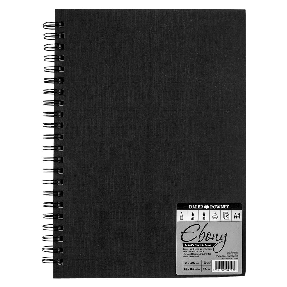 Daler Rowney Ebony Spiral Portrait Book White 50sht 160gsm acid free A4 - Al Masam Stationery LLC Main image