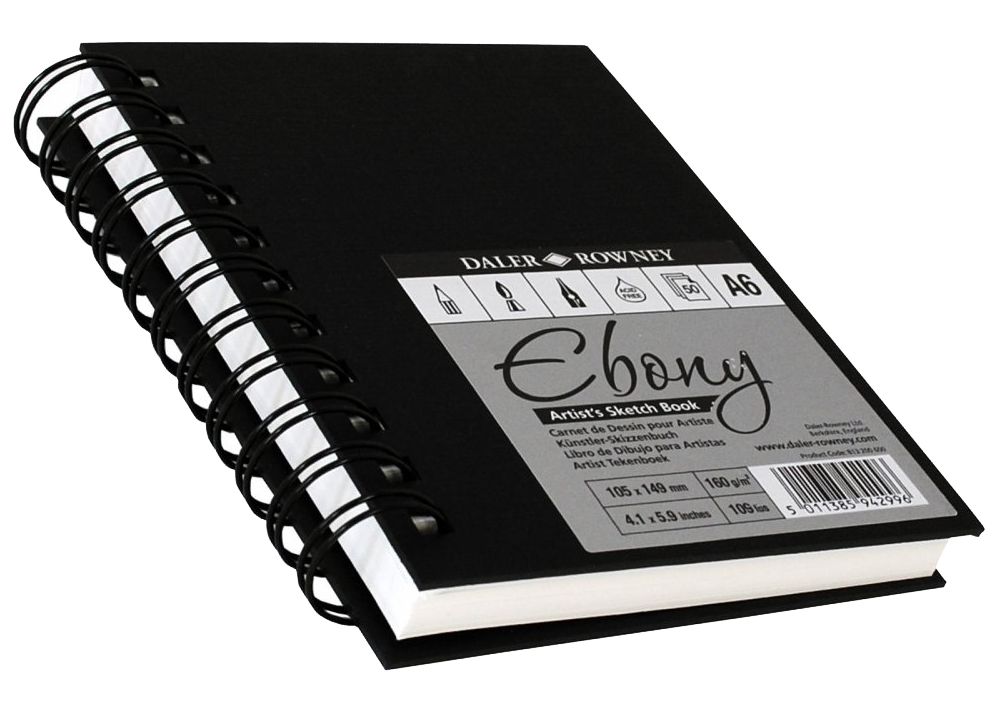 Daler Rowney Ebony Spiral Portrait Book White 50sht 160gsm acid free A6 - Al Masam Stationery LLC Main image