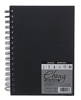 Daler Rowney Ebony Spiral Portrait Book White Acid Free A5 - Al Masam Stationery LLC Main image